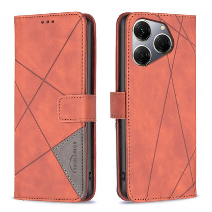 Tecno Spark 20 Pro Wallet Case – Rhombus Texture PU Leather, Magnetic Buckle, Card Slots, Stand Function, Shockproof Protective Cover
