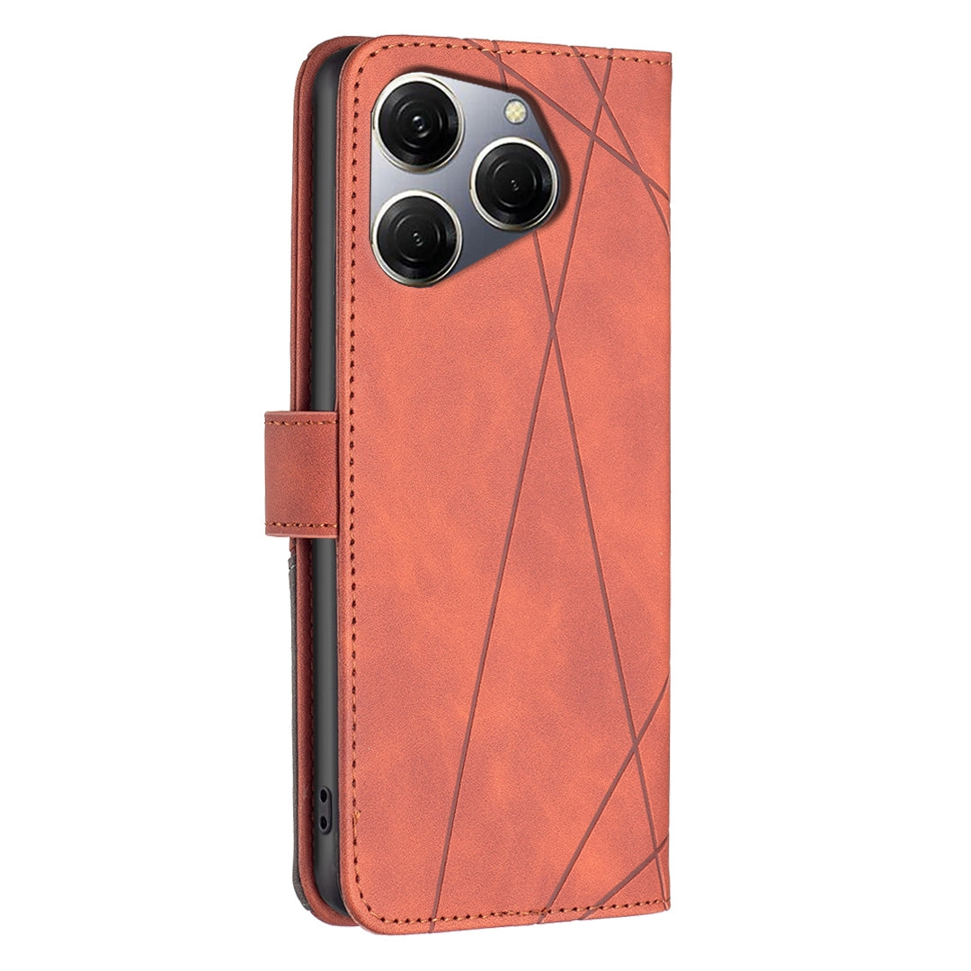 Tecno Spark 20 Pro Wallet Case – Rhombus Texture PU Leather, Magnetic Buckle, Card Slots, Stand Function, Shockproof Protective Cover
