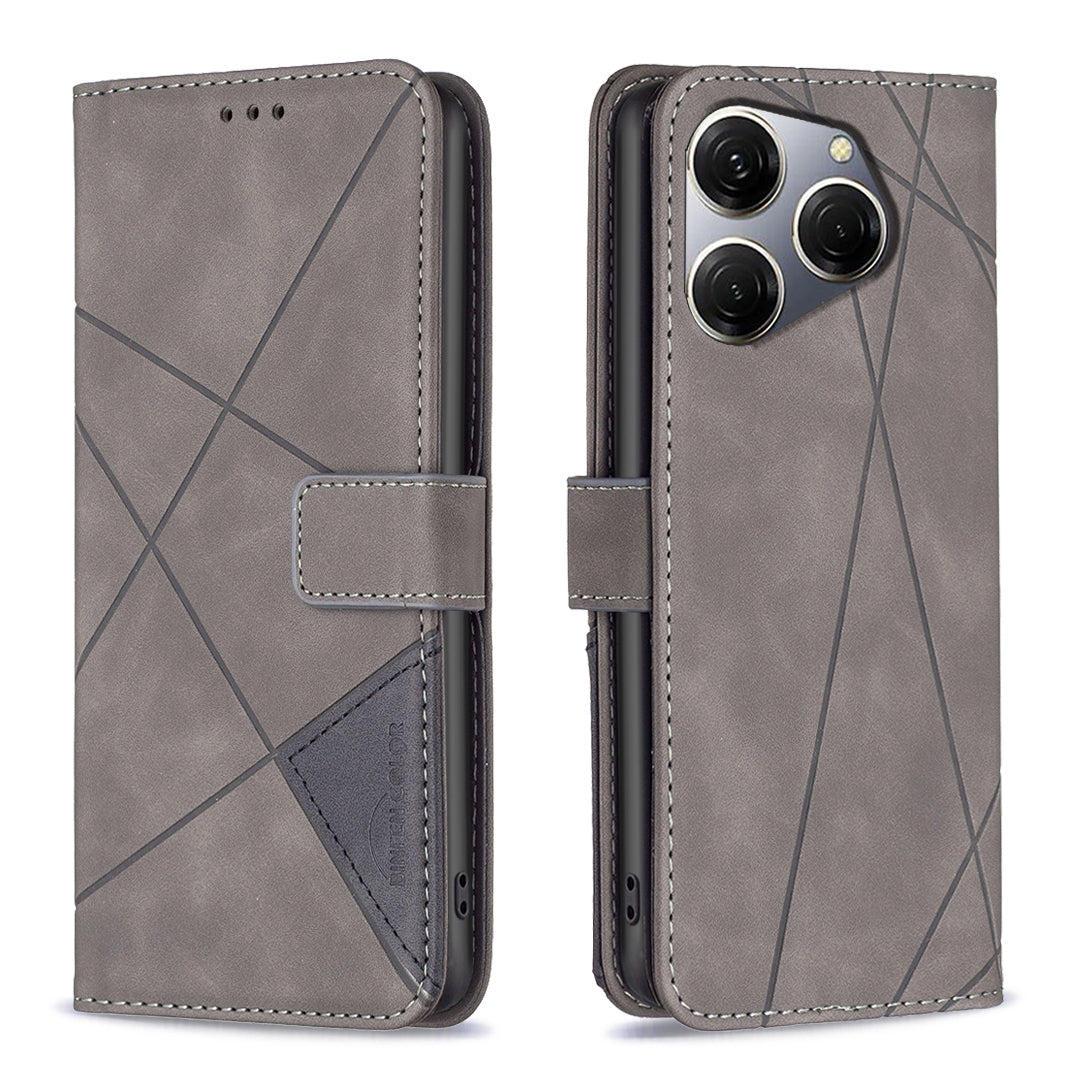 Tecno Spark 20 Pro Wallet Case – Rhombus Texture PU Leather, Magnetic Buckle, Card Slots, Stand Function, Shockproof Protective Cover