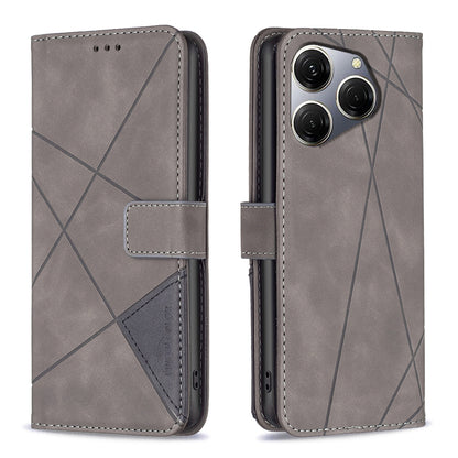 Tecno Spark 20 Pro Wallet Case – Rhombus Texture PU Leather, Magnetic Buckle, Card Slots, Stand Function, Shockproof Protective Cover
