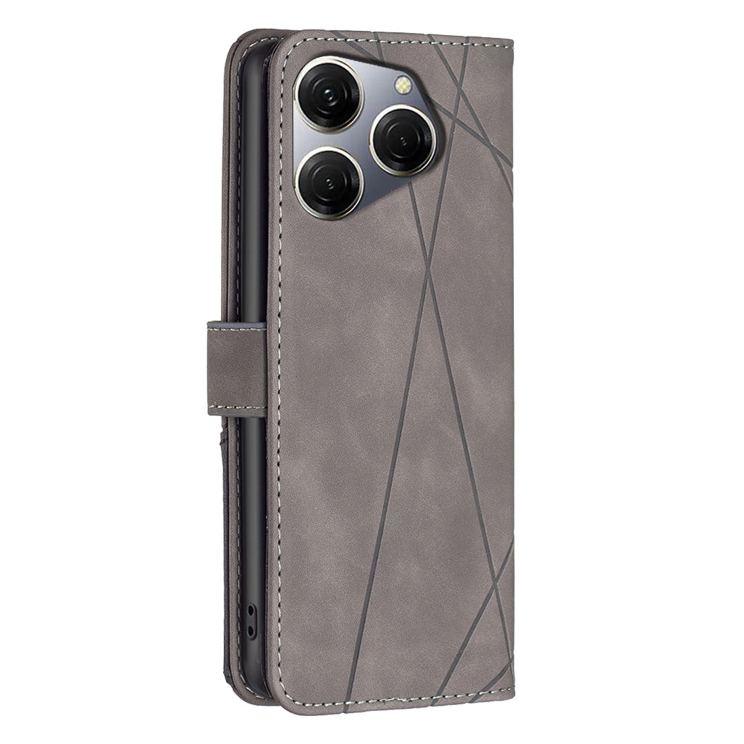 Tecno Spark 20 Pro Wallet Case – Rhombus Texture PU Leather, Magnetic Buckle, Card Slots, Stand Function, Shockproof Protective Cover