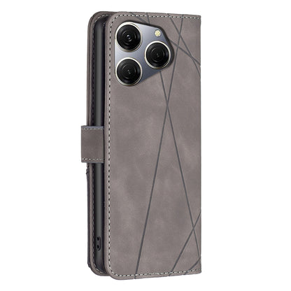 Tecno Spark 20 Pro Wallet Case – Rhombus Texture PU Leather, Magnetic Buckle, Card Slots, Stand Function, Shockproof Protective Cover