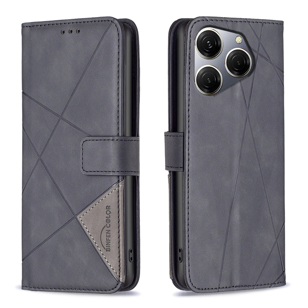 Tecno Spark 20 Pro Wallet Case – Rhombus Texture PU Leather, Magnetic Buckle, Card Slots, Stand Function, Shockproof Protective Cover
