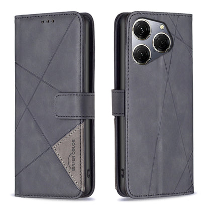 Tecno Spark 20 Pro Wallet Case – Rhombus Texture PU Leather, Magnetic Buckle, Card Slots, Stand Function, Shockproof Protective Cover