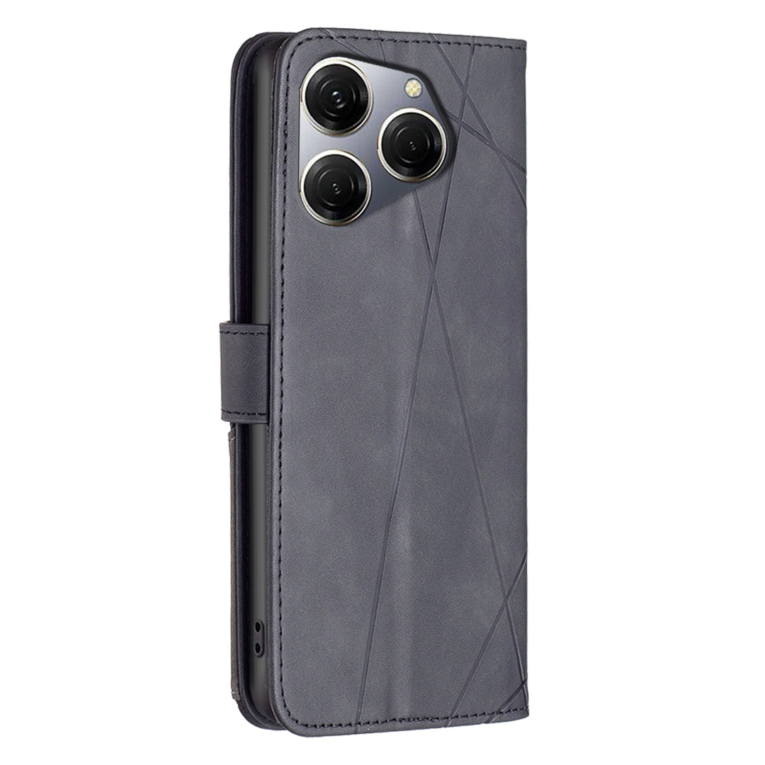 Tecno Spark 20 Pro Wallet Case – Rhombus Texture PU Leather, Magnetic Buckle, Card Slots, Stand Function, Shockproof Protective Cover