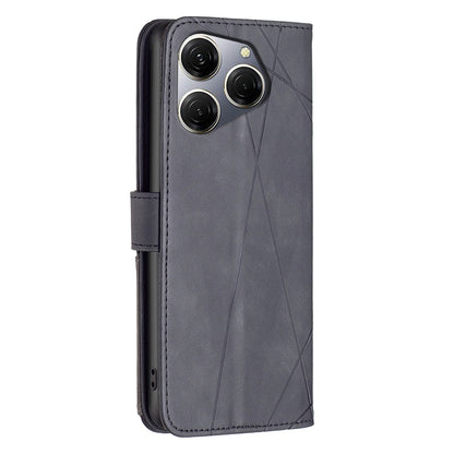 Tecno Spark 20 Pro Wallet Case – Rhombus Texture PU Leather, Magnetic Buckle, Card Slots, Stand Function, Shockproof Protective Cover