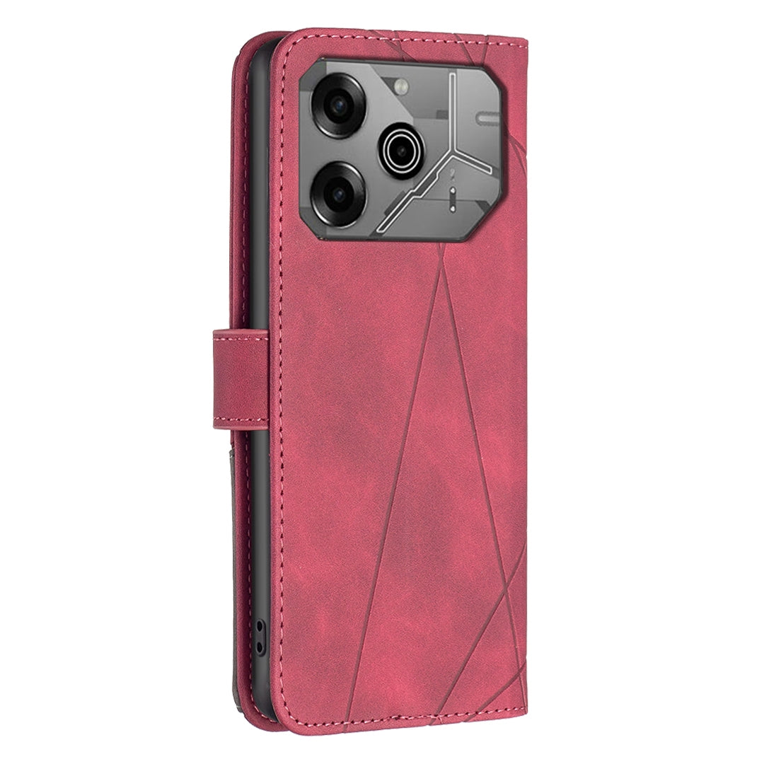 Tecno Pova 6 Pro 5G Wallet Case – Rhombus Texture PU Leather, Magnetic Buckle, Card Slots, Stand Function, Shockproof Protective Cover