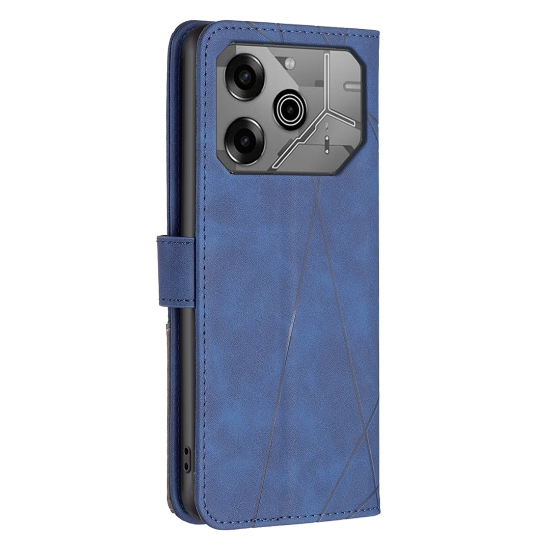 Tecno Pova 6 Wallet Case – Rhombus Texture PU Leather, Magnetic Buckle, Card Slots, Stand Function, Shockproof Protective Cover