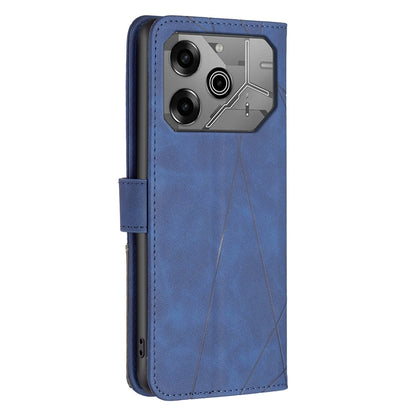 Tecno Pova 6 Pro 5G Wallet Case – Rhombus Texture PU Leather, Magnetic Buckle, Card Slots, Stand Function, Shockproof Protective Cover