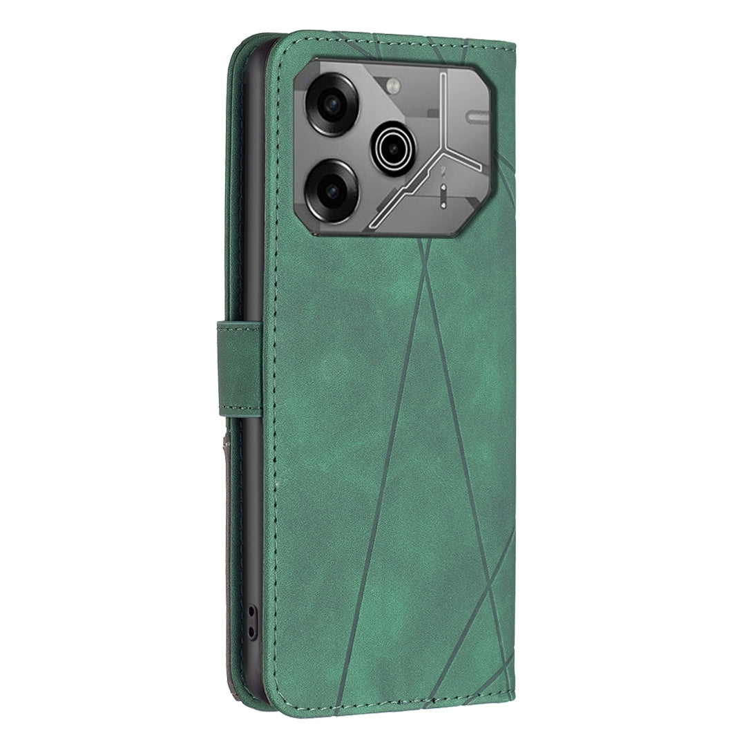 Tecno Pova 6 Wallet Case – Rhombus Texture PU Leather, Magnetic Buckle, Card Slots, Stand Function, Shockproof Protective Cover