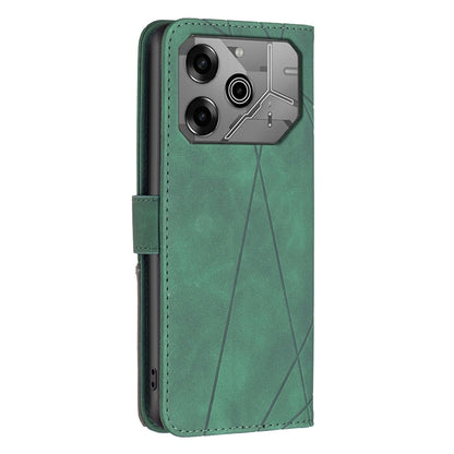 Tecno Pova 6 Pro 5G Wallet Case – Rhombus Texture PU Leather, Magnetic Buckle, Card Slots, Stand Function, Shockproof Protective Cover