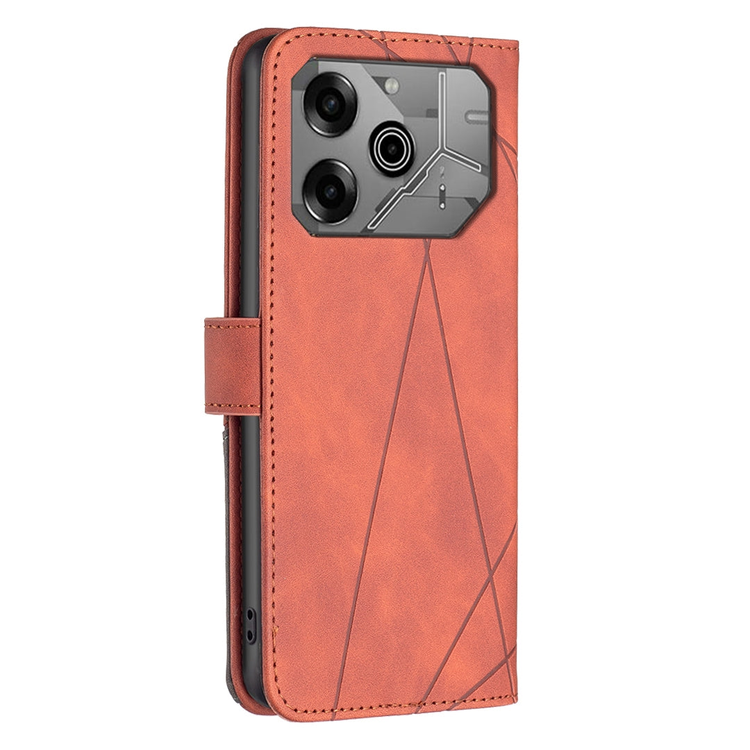 Tecno Pova 6 Pro 5G Wallet Case – Rhombus Texture PU Leather, Magnetic Buckle, Card Slots, Stand Function, Shockproof Protective Cover