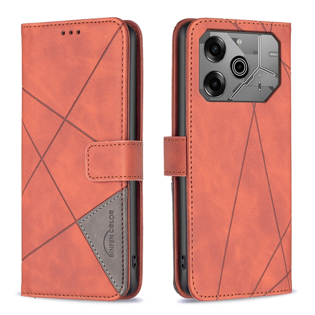Tecno Pova 6 Pro 5G Wallet Case – Rhombus Texture PU Leather, Magnetic Buckle, Card Slots, Stand Function, Shockproof Protective Cover