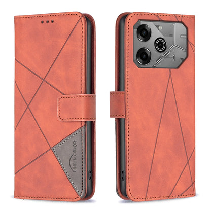 Tecno Pova 6 Pro 5G Wallet Case – Rhombus Texture PU Leather, Magnetic Buckle, Card Slots, Stand Function, Shockproof Protective Cover