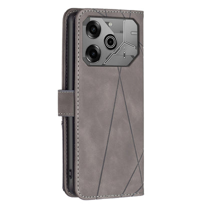 Tecno Pova 6 Pro 5G Wallet Case – Rhombus Texture PU Leather, Magnetic Buckle, Card Slots, Stand Function, Shockproof Protective Cover