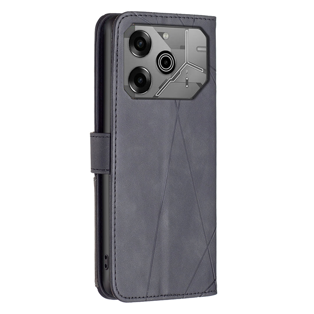 Tecno Pova 6 Pro 5G Wallet Case – Rhombus Texture PU Leather, Magnetic Buckle, Card Slots, Stand Function, Shockproof Protective Cover