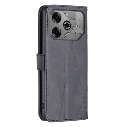 Tecno Pova 6 Pro 5G Wallet Case – Rhombus Texture PU Leather, Magnetic Buckle, Card Slots, Stand Function, Shockproof Protective Cover