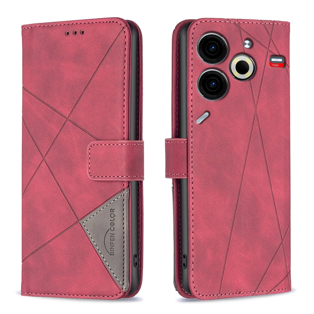 Tecno Pova 6 Neo Wallet Case – Rhombus Texture PU Leather, Magnetic Buckle, Card Slots, Stand Function, Shockproof Protective Cover