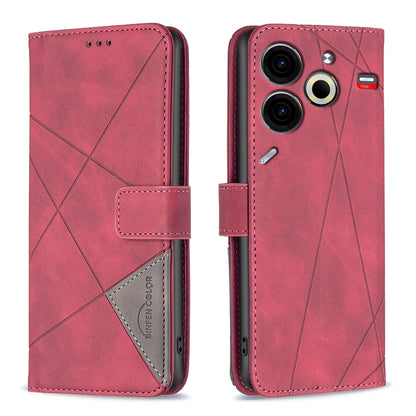 Tecno Pova 6 Neo Wallet Case – Rhombus Texture PU Leather, Magnetic Buckle, Card Slots, Stand Function, Shockproof Protective Cover