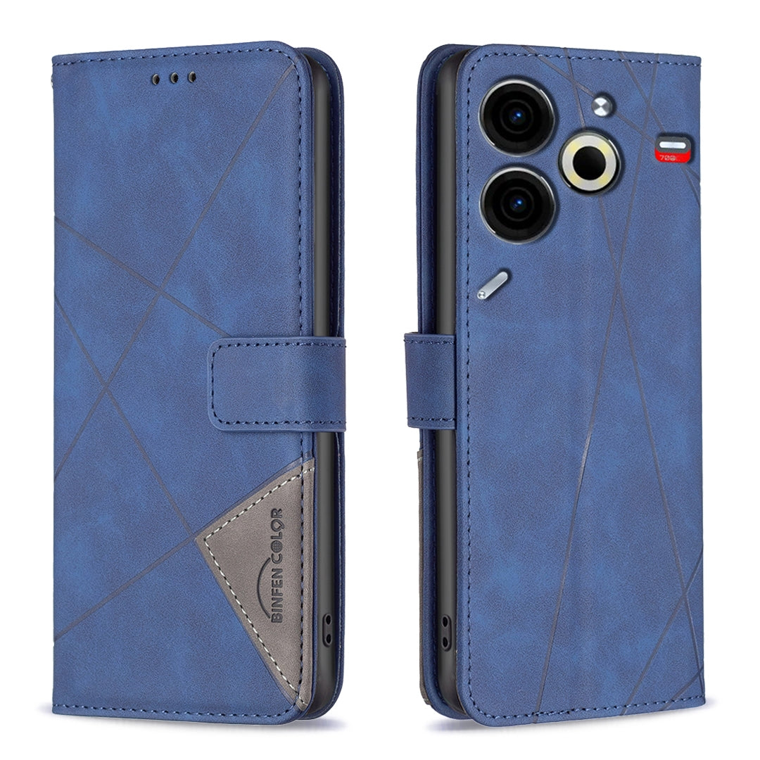 Tecno Pova 6 Neo Wallet Case – Rhombus Texture PU Leather, Magnetic Buckle, Card Slots, Stand Function, Shockproof Protective Cover