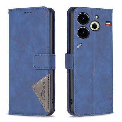 Tecno Pova 6 Neo Wallet Case – Rhombus Texture PU Leather, Magnetic Buckle, Card Slots, Stand Function, Shockproof Protective Cover