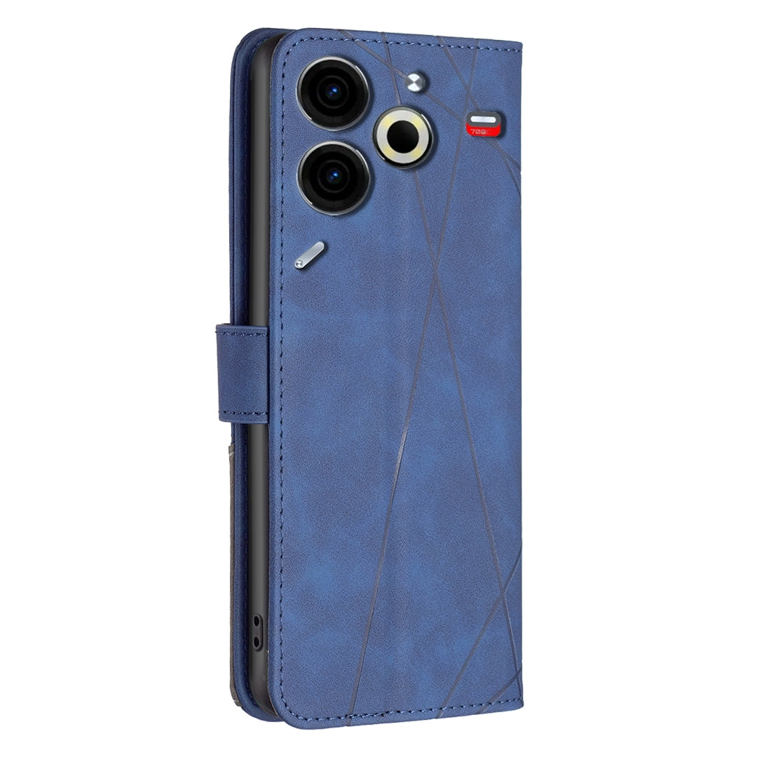 Tecno Pova 6 Neo Wallet Case – Rhombus Texture PU Leather, Magnetic Buckle, Card Slots, Stand Function, Shockproof Protective Cover