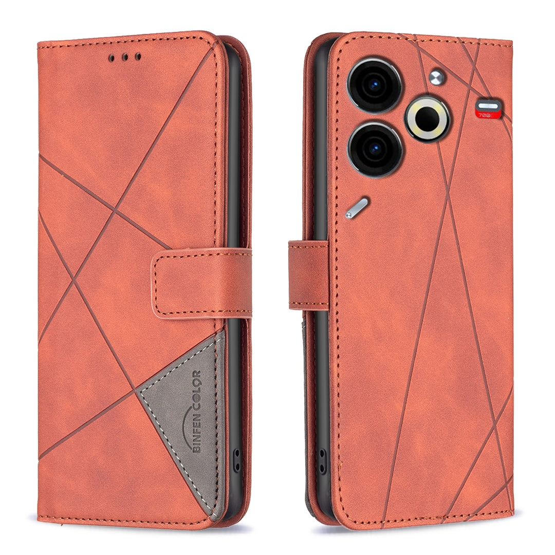 Tecno Pova 6 Neo Wallet Case – Rhombus Texture PU Leather, Magnetic Buckle, Card Slots, Stand Function, Shockproof Protective Cover