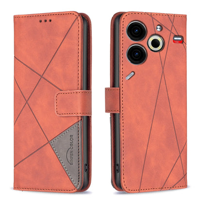 Tecno Pova 6 Neo Wallet Case – Rhombus Texture PU Leather, Magnetic Buckle, Card Slots, Stand Function, Shockproof Protective Cover