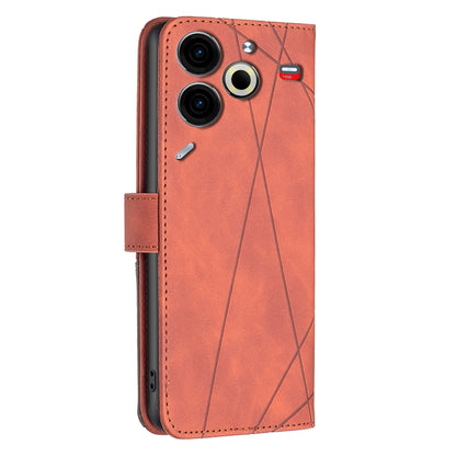 Tecno Pova 6 Neo Wallet Case – Rhombus Texture PU Leather, Magnetic Buckle, Card Slots, Stand Function, Shockproof Protective Cover