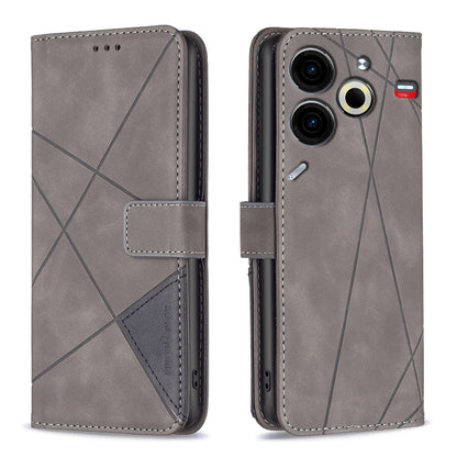 Tecno Pova 6 Neo Wallet Case – Rhombus Texture PU Leather, Magnetic Buckle, Card Slots, Stand Function, Shockproof Protective Cover
