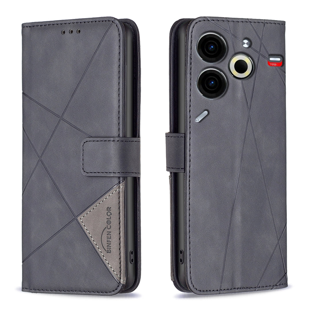 Tecno Pova 6 Neo Wallet Case – Rhombus Texture PU Leather, Magnetic Buckle, Card Slots, Stand Function, Shockproof Protective Cover