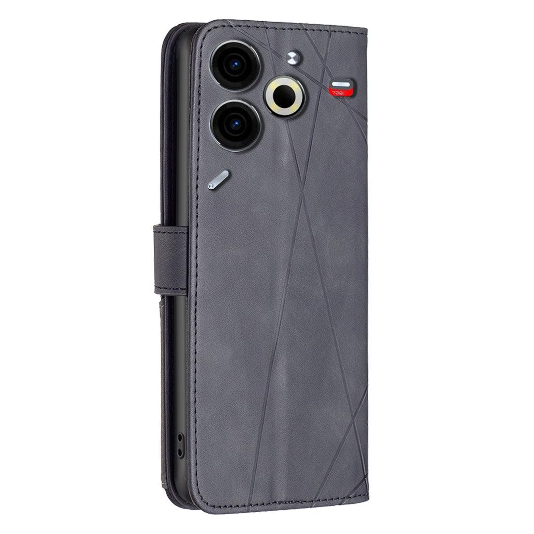 Tecno Pova 6 Neo Wallet Case – Rhombus Texture PU Leather, Magnetic Buckle, Card Slots, Stand Function, Shockproof Protective Cover