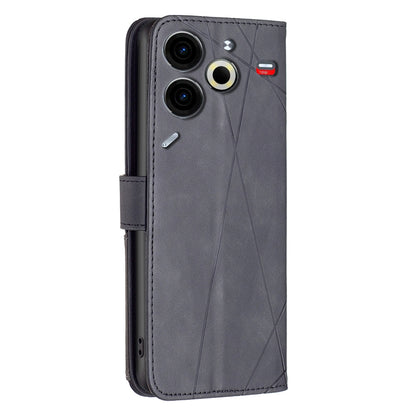 Tecno Pova 6 Neo Wallet Case – Rhombus Texture PU Leather, Magnetic Buckle, Card Slots, Stand Function, Shockproof Protective Cover