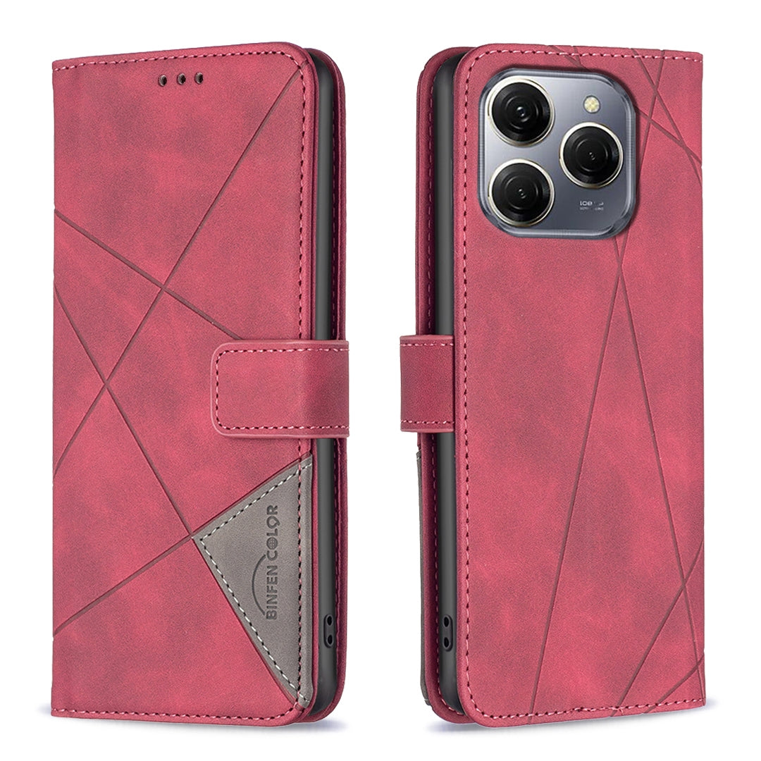 Tecno Spark 20 Pro 5G Wallet Case – Rhombus Texture PU Leather, Magnetic Buckle, Card Slots, Stand Function, Shockproof Protective Cover