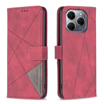 Tecno Spark 20 Pro 5G Wallet Case – Rhombus Texture PU Leather, Magnetic Buckle, Card Slots, Stand Function, Shockproof Protective Cover