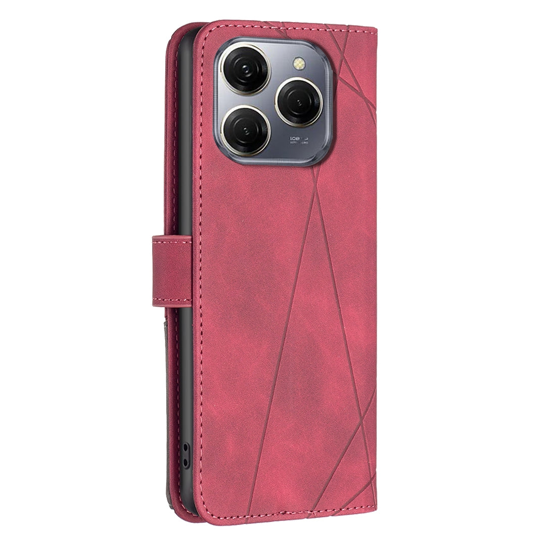 Tecno Spark 20 Pro 5G Wallet Case – Rhombus Texture PU Leather, Magnetic Buckle, Card Slots, Stand Function, Shockproof Protective Cover