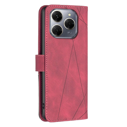 Tecno Spark 20 Pro 5G Wallet Case – Rhombus Texture PU Leather, Magnetic Buckle, Card Slots, Stand Function, Shockproof Protective Cover