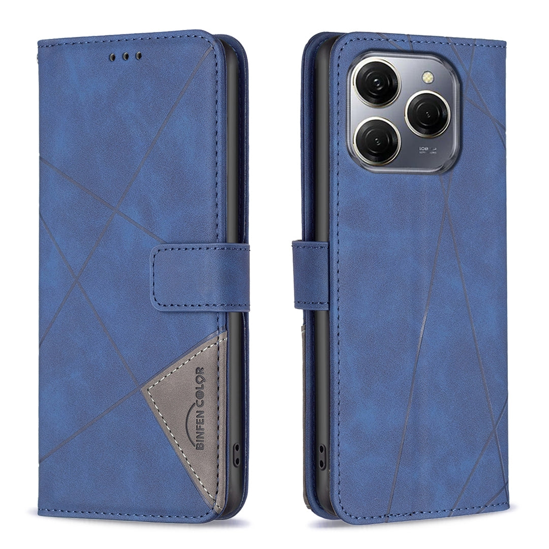 Tecno Spark 20 Pro 5G Wallet Case – Rhombus Texture PU Leather, Magnetic Buckle, Card Slots, Stand Function, Shockproof Protective Cover