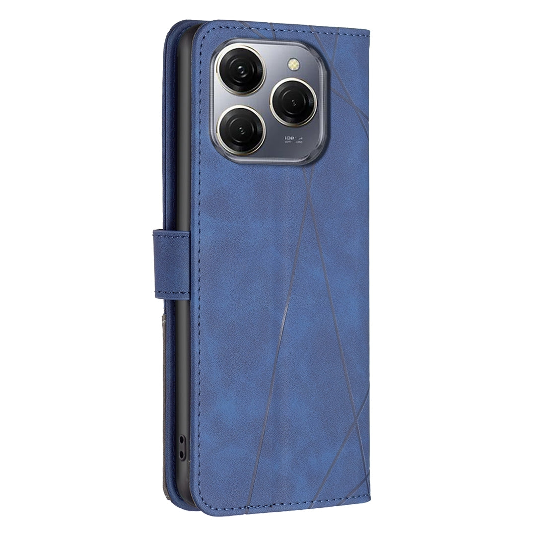 Tecno Spark 20 Pro 5G Wallet Case – Rhombus Texture PU Leather, Magnetic Buckle, Card Slots, Stand Function, Shockproof Protective Cover