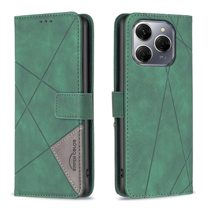 Tecno Spark 20 Pro 5G Wallet Case – Rhombus Texture PU Leather, Magnetic Buckle, Card Slots, Stand Function, Shockproof Protective Cover