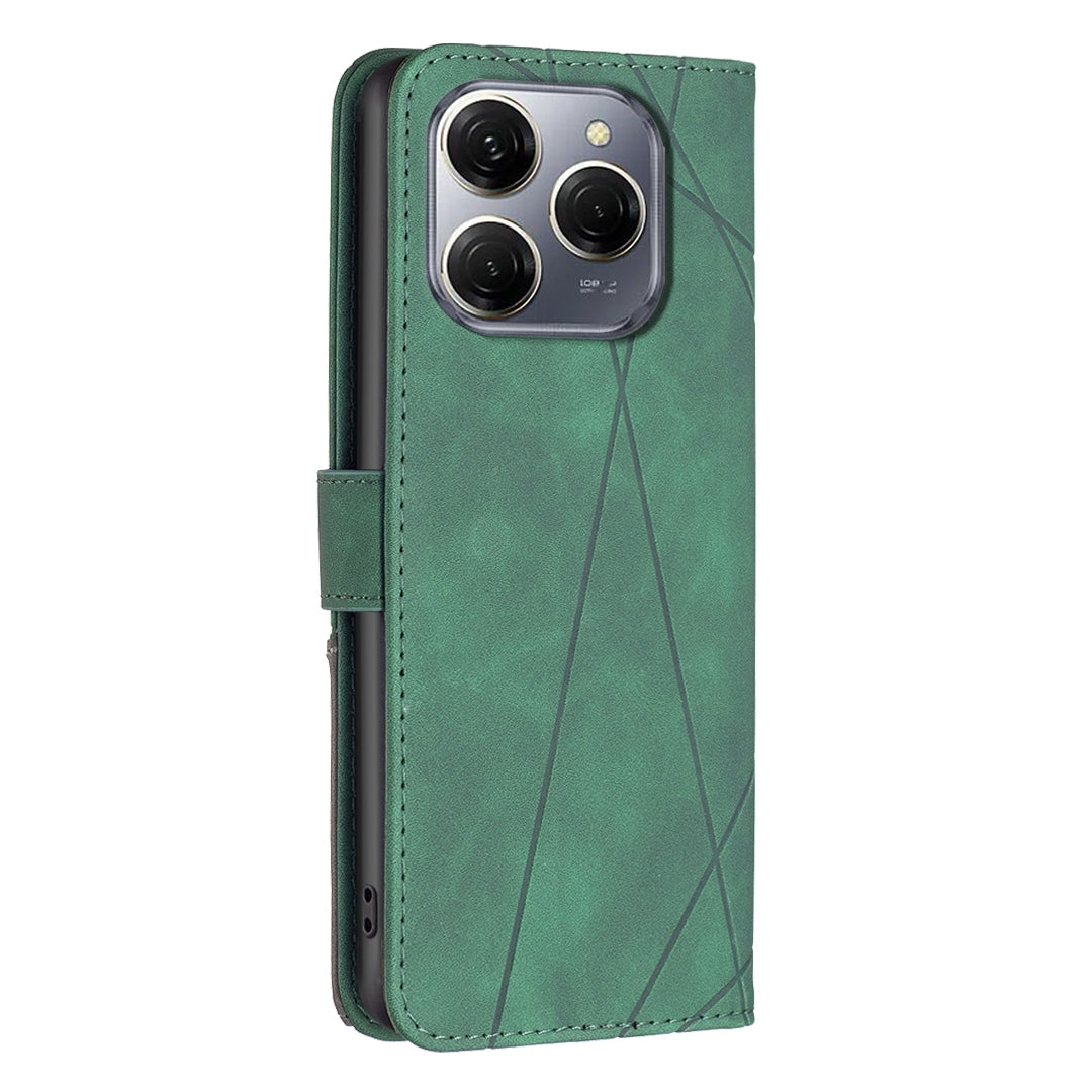 Tecno Spark 20 Pro 5G Wallet Case – Rhombus Texture PU Leather, Magnetic Buckle, Card Slots, Stand Function, Shockproof Protective Cover
