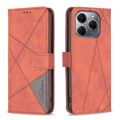 Tecno Spark 20 Pro 5G Wallet Case – Rhombus Texture PU Leather, Magnetic Buckle, Card Slots, Stand Function, Shockproof Protective Cover