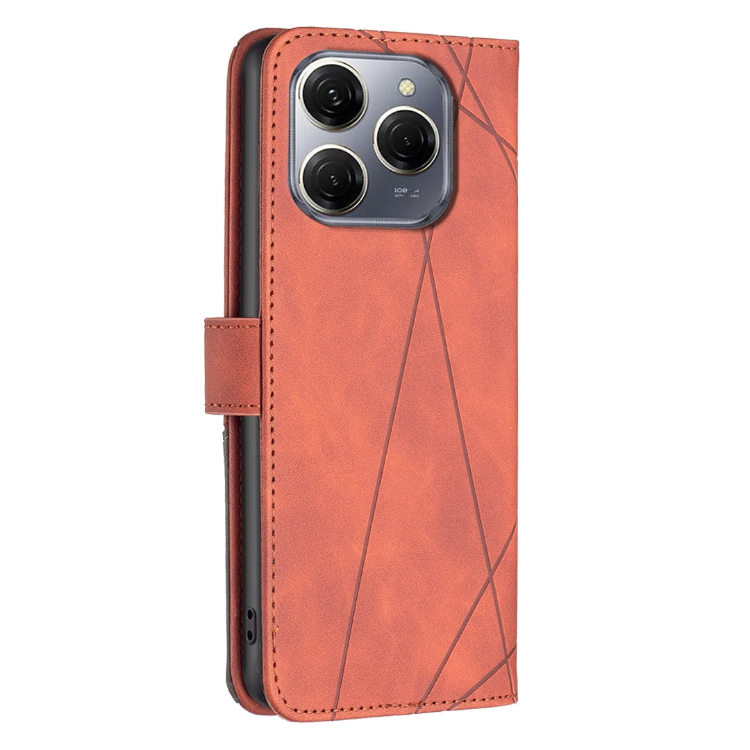 Tecno Spark 20 Pro 5G Wallet Case – Rhombus Texture PU Leather, Magnetic Buckle, Card Slots, Stand Function, Shockproof Protective Cover
