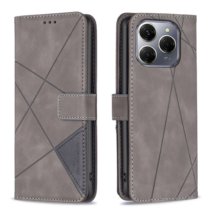 Tecno Spark 20 Pro 5G Wallet Case – Rhombus Texture PU Leather, Magnetic Buckle, Card Slots, Stand Function, Shockproof Protective Cover