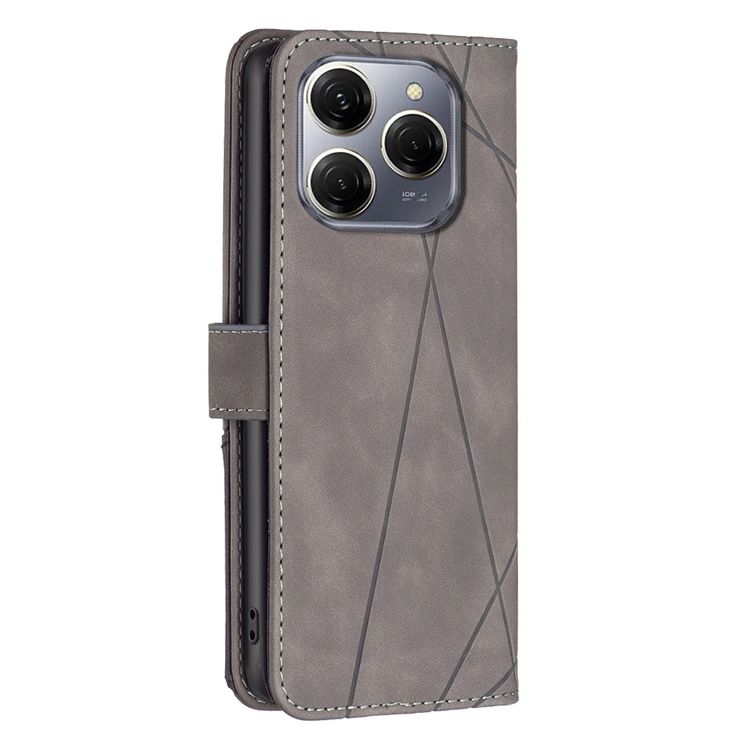 Tecno Spark 20 Pro 5G Wallet Case – Rhombus Texture PU Leather, Magnetic Buckle, Card Slots, Stand Function, Shockproof Protective Cover