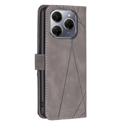 Tecno Spark 20 Pro 5G Wallet Case – Rhombus Texture PU Leather, Magnetic Buckle, Card Slots, Stand Function, Shockproof Protective Cover