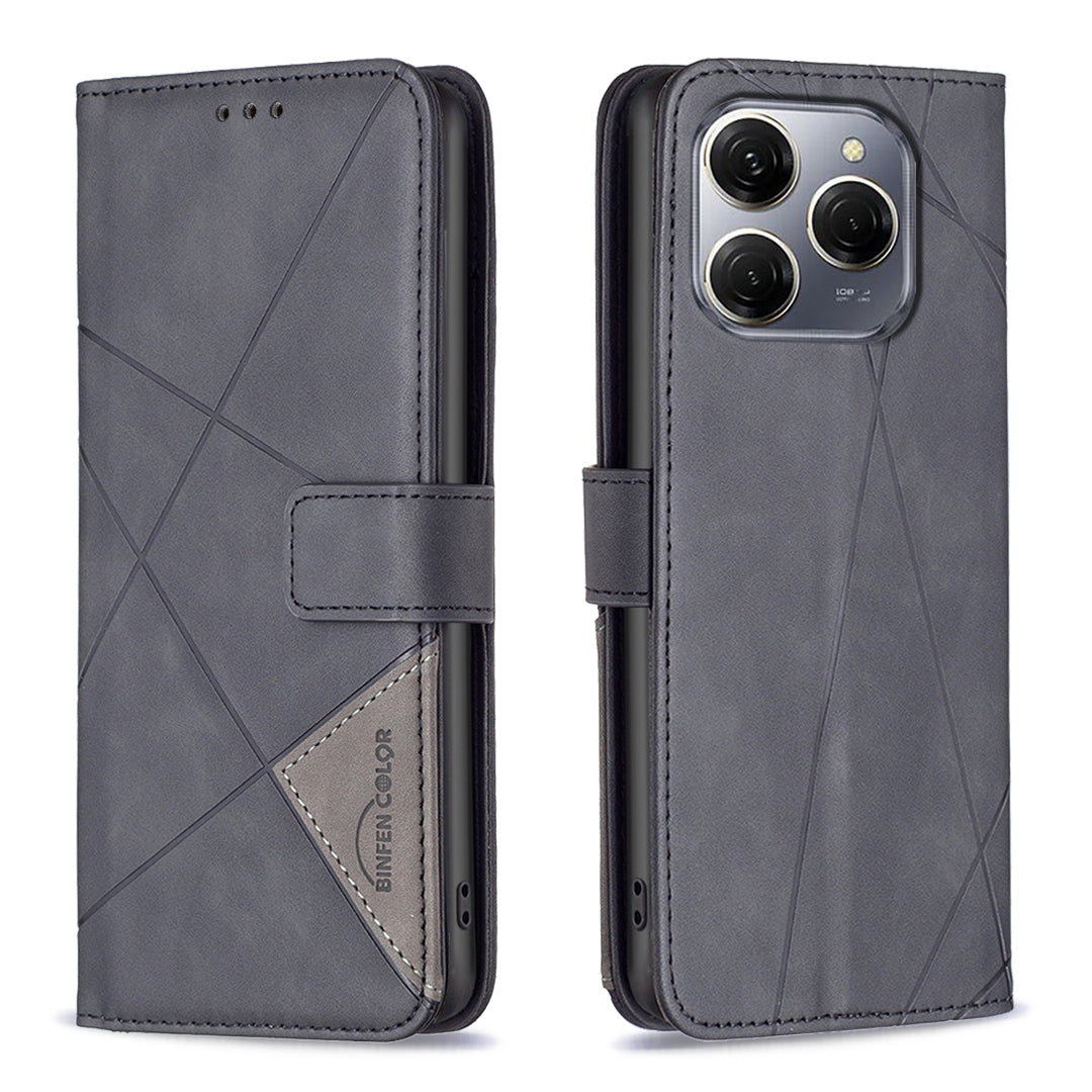 Tecno Spark 20 Pro 5G Wallet Case – Rhombus Texture PU Leather, Magnetic Buckle, Card Slots, Stand Function, Shockproof Protective Cover