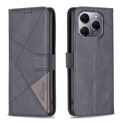 Tecno Spark 20 Pro 5G Wallet Case – Rhombus Texture PU Leather, Magnetic Buckle, Card Slots, Stand Function, Shockproof Protective Cover