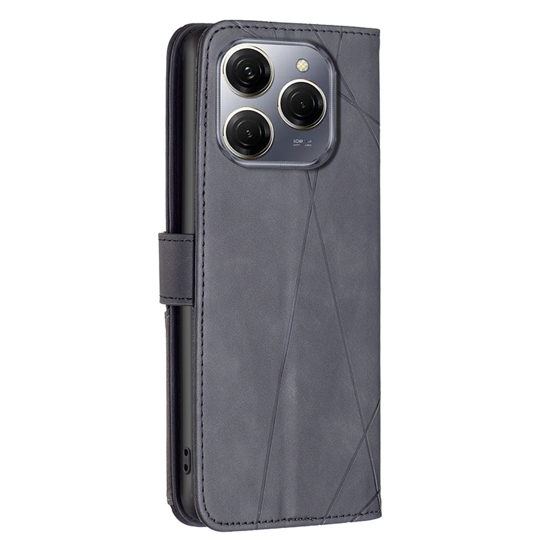Tecno Spark 20 Pro 5G Wallet Case – Rhombus Texture PU Leather, Magnetic Buckle, Card Slots, Stand Function, Shockproof Protective Cover