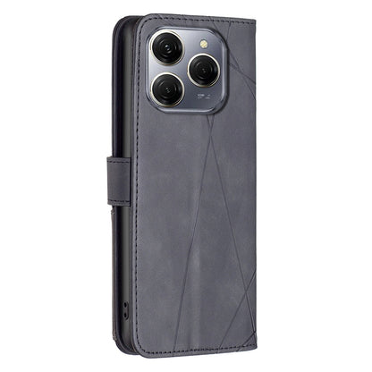 Tecno Spark 20 Pro 5G Wallet Case – Rhombus Texture PU Leather, Magnetic Buckle, Card Slots, Stand Function, Shockproof Protective Cover